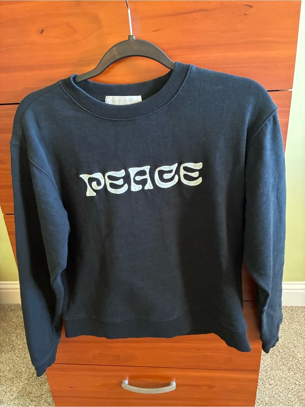 Spiritual Gangster Black Crewneck Sweater with 'PEACE' Embroidery Womens Small